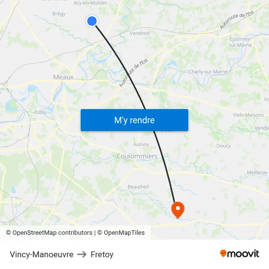 Vincy-Manoeuvre to Fretoy map