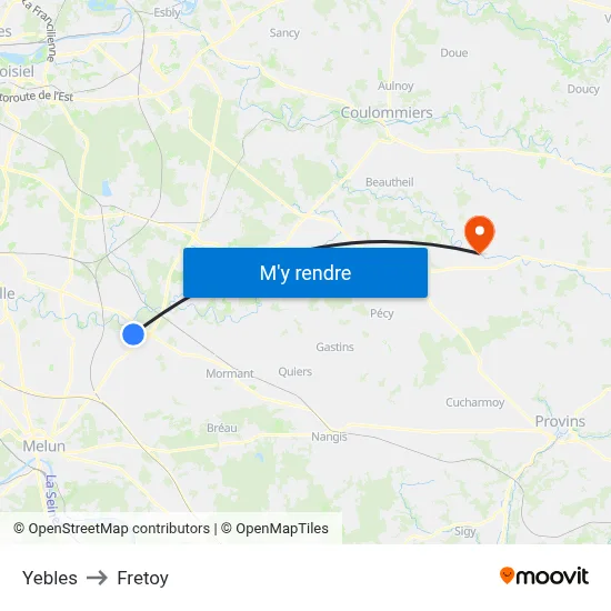 Yebles to Fretoy map