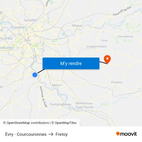 Évry - Courcouronnes to Fretoy map