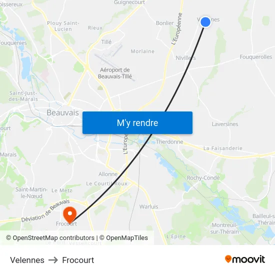 Velennes to Frocourt map