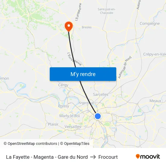 La Fayette - Magenta - Gare du Nord to Frocourt map