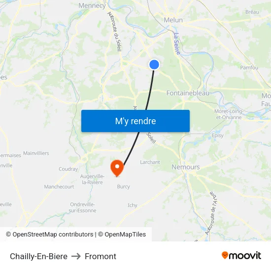 Chailly-En-Biere to Fromont map