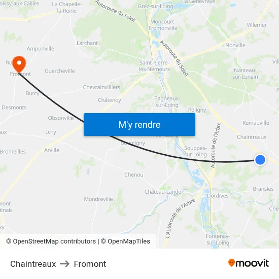 Chaintreaux to Fromont map