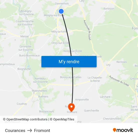 Courances to Fromont map
