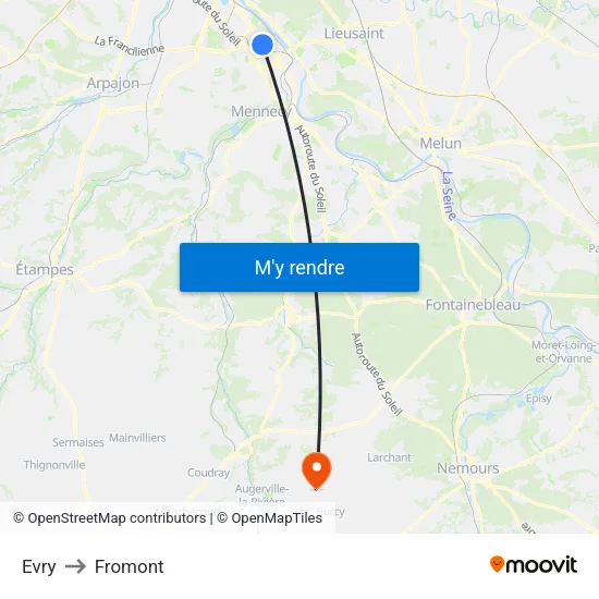 Evry to Fromont map