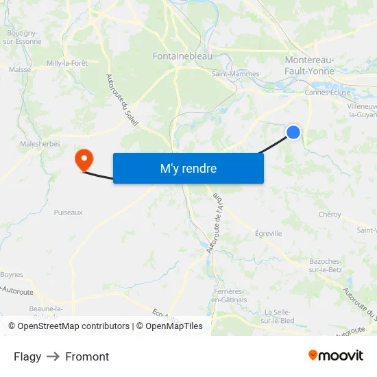 Flagy to Fromont map
