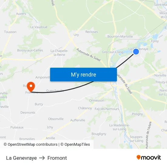 La Genevraye to Fromont map
