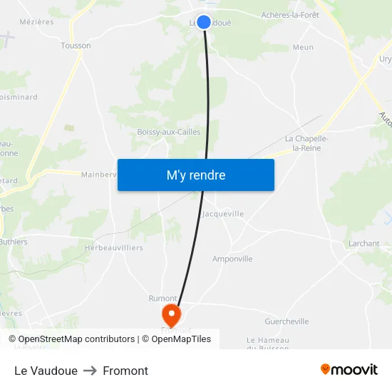 Le Vaudoue to Fromont map