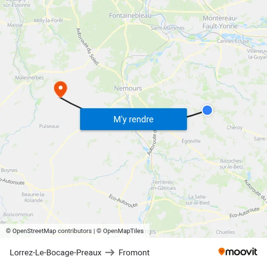 Lorrez-Le-Bocage-Preaux to Fromont map
