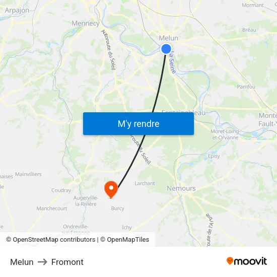 Melun to Fromont map