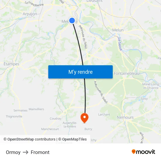 Ormoy to Fromont map