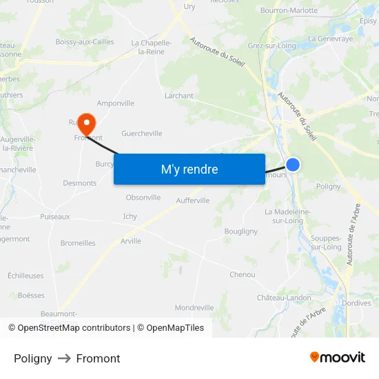 Poligny to Fromont map