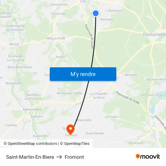 Saint-Martin-En-Biere to Fromont map