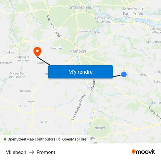 Villebeon to Fromont map