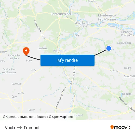 Voulx to Fromont map