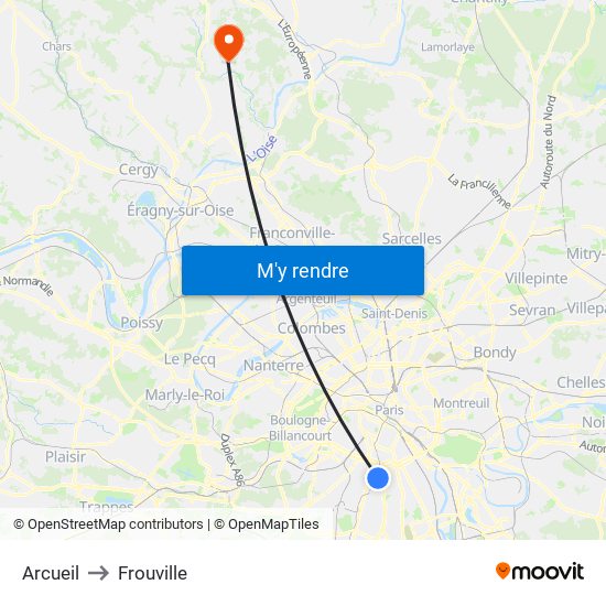 Arcueil to Frouville map