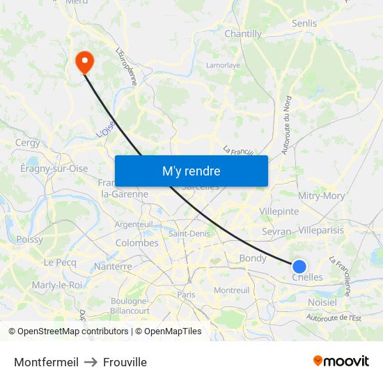 Montfermeil to Frouville map