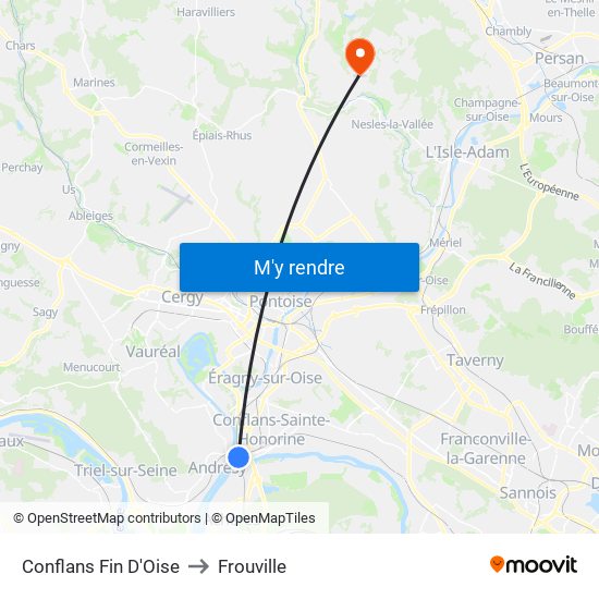 Conflans Fin D'Oise to Frouville map