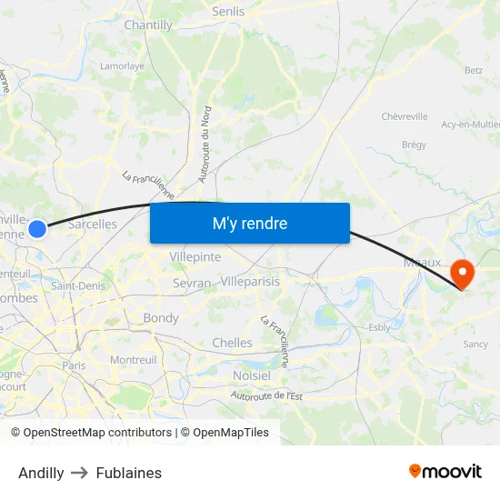Andilly to Fublaines map