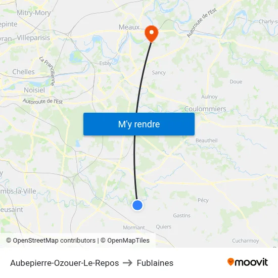 Aubepierre-Ozouer-Le-Repos to Fublaines map