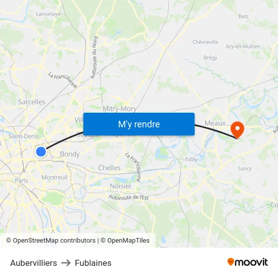 Aubervilliers to Fublaines map