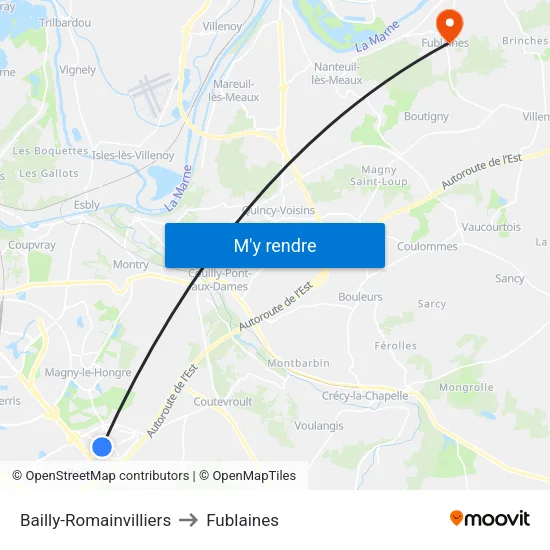 Bailly-Romainvilliers to Fublaines map