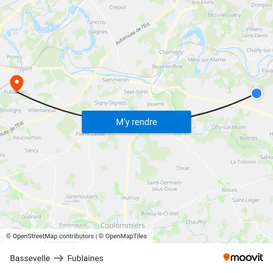 Bassevelle to Fublaines map