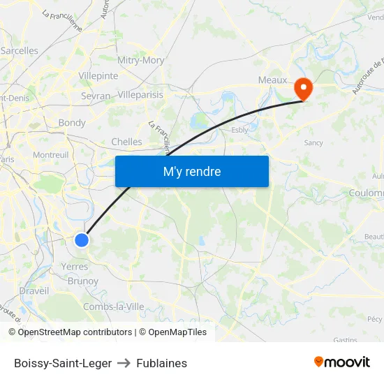 Boissy-Saint-Leger to Fublaines map