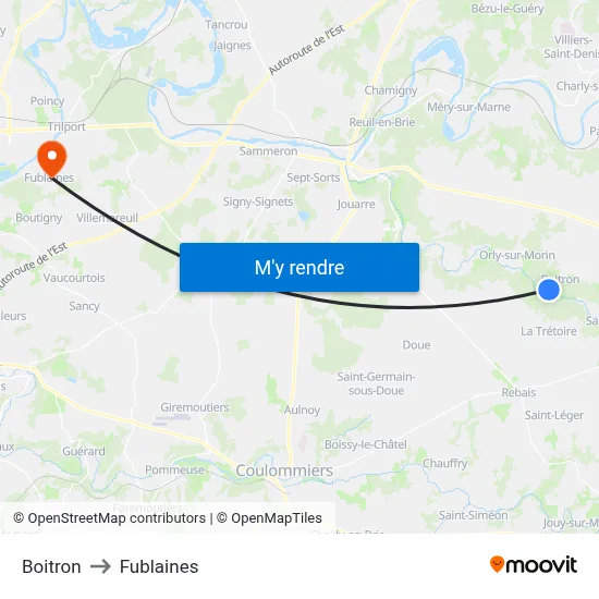 Boitron to Fublaines map