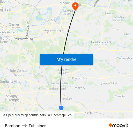 Bombon to Fublaines map