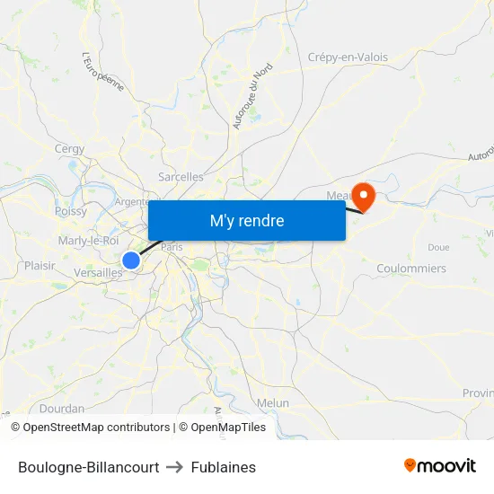 Boulogne-Billancourt to Fublaines map