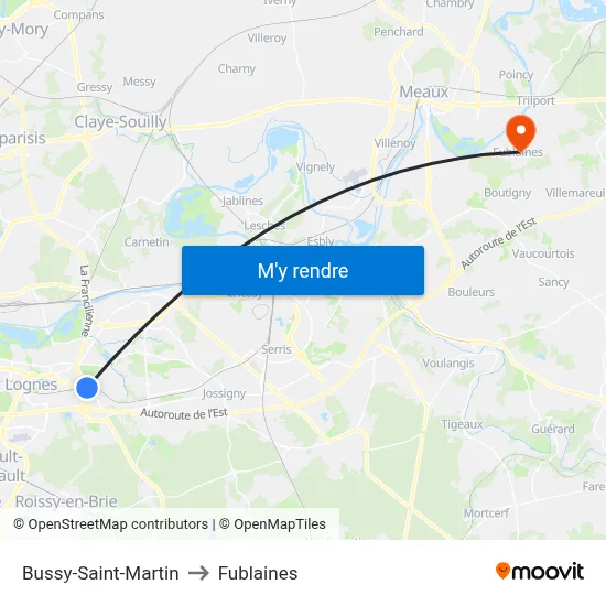 Bussy-Saint-Martin to Fublaines map