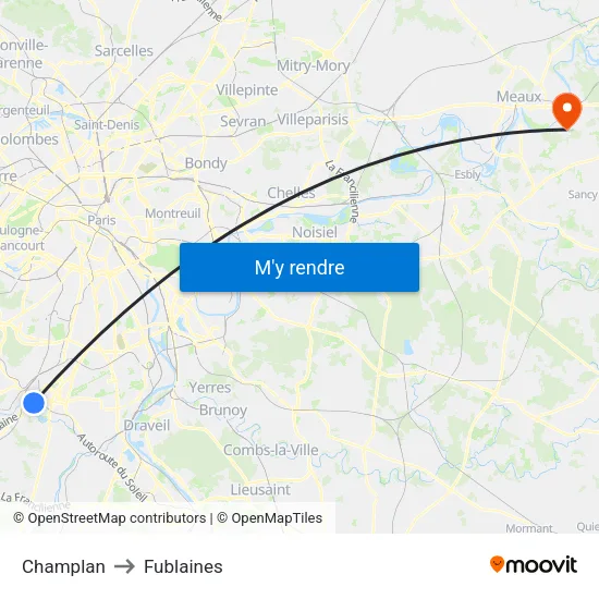 Champlan to Fublaines map
