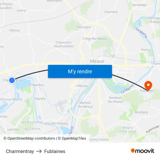 Charmentray to Fublaines map