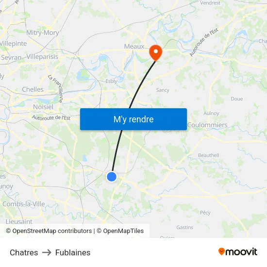 Chatres to Fublaines map