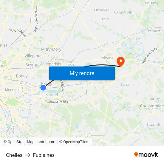 Chelles to Fublaines map