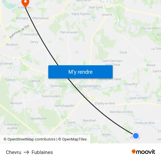 Chevru to Fublaines map