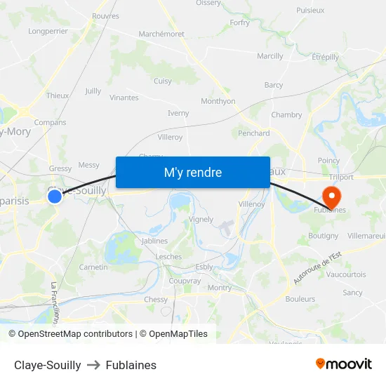 Claye-Souilly to Fublaines map