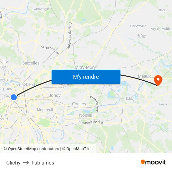 Clichy to Fublaines map