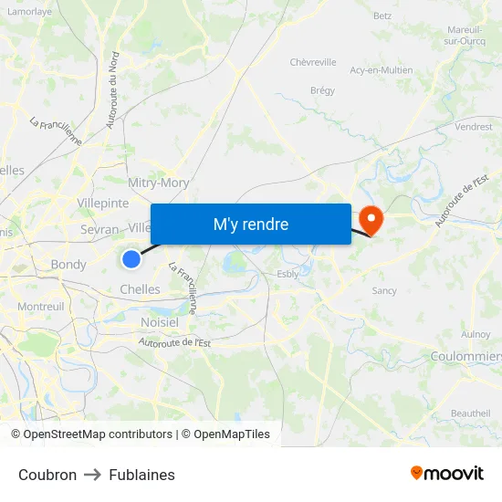Coubron to Fublaines map