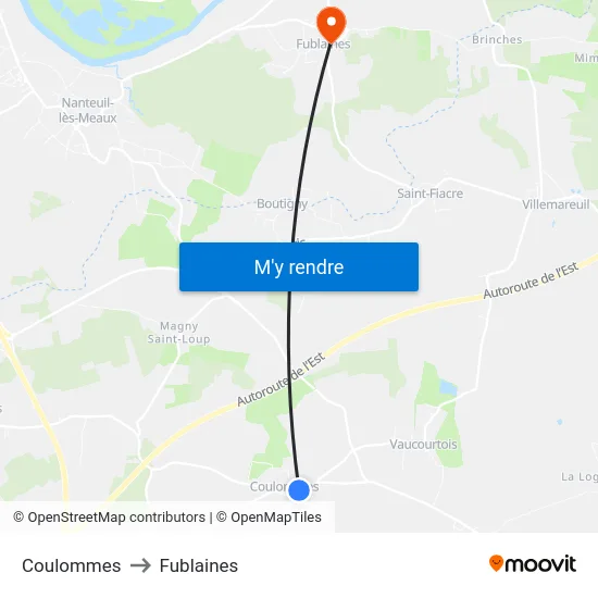 Coulommes to Fublaines map