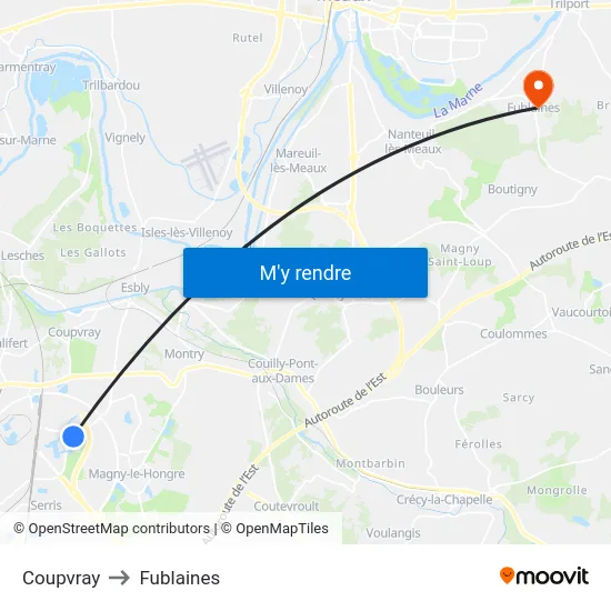 Coupvray to Fublaines map