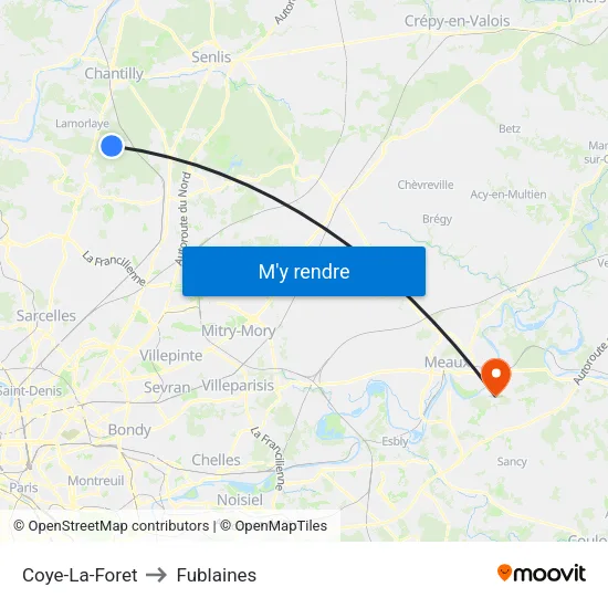 Coye-La-Foret to Fublaines map