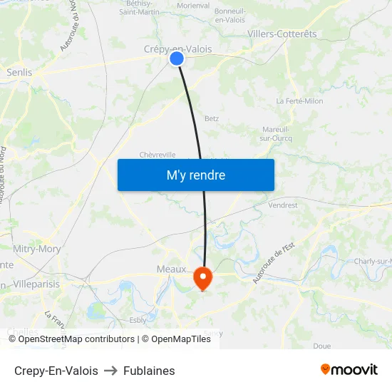 Crepy-En-Valois to Fublaines map