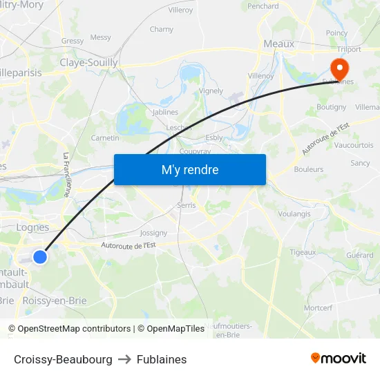 Croissy-Beaubourg to Fublaines map