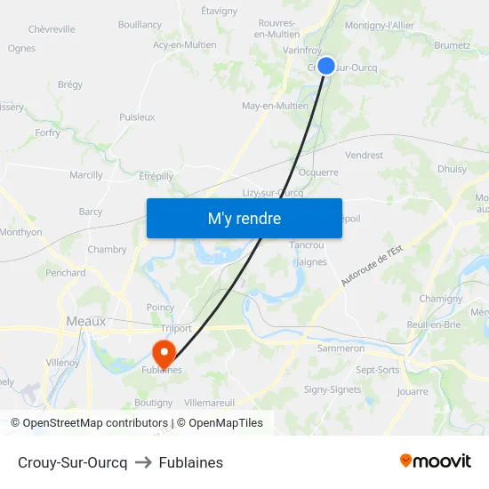 Crouy-Sur-Ourcq to Fublaines map