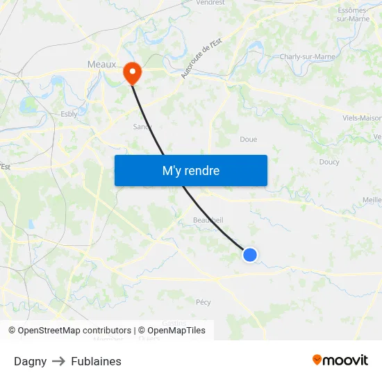 Dagny to Fublaines map