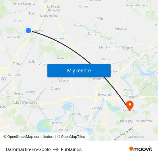 Dammartin-En-Goele to Fublaines map