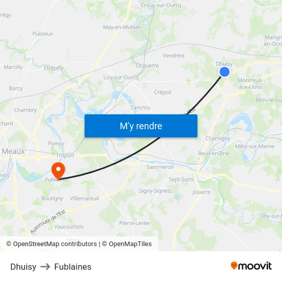 Dhuisy to Fublaines map