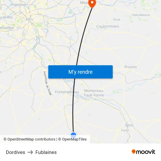 Dordives to Fublaines map